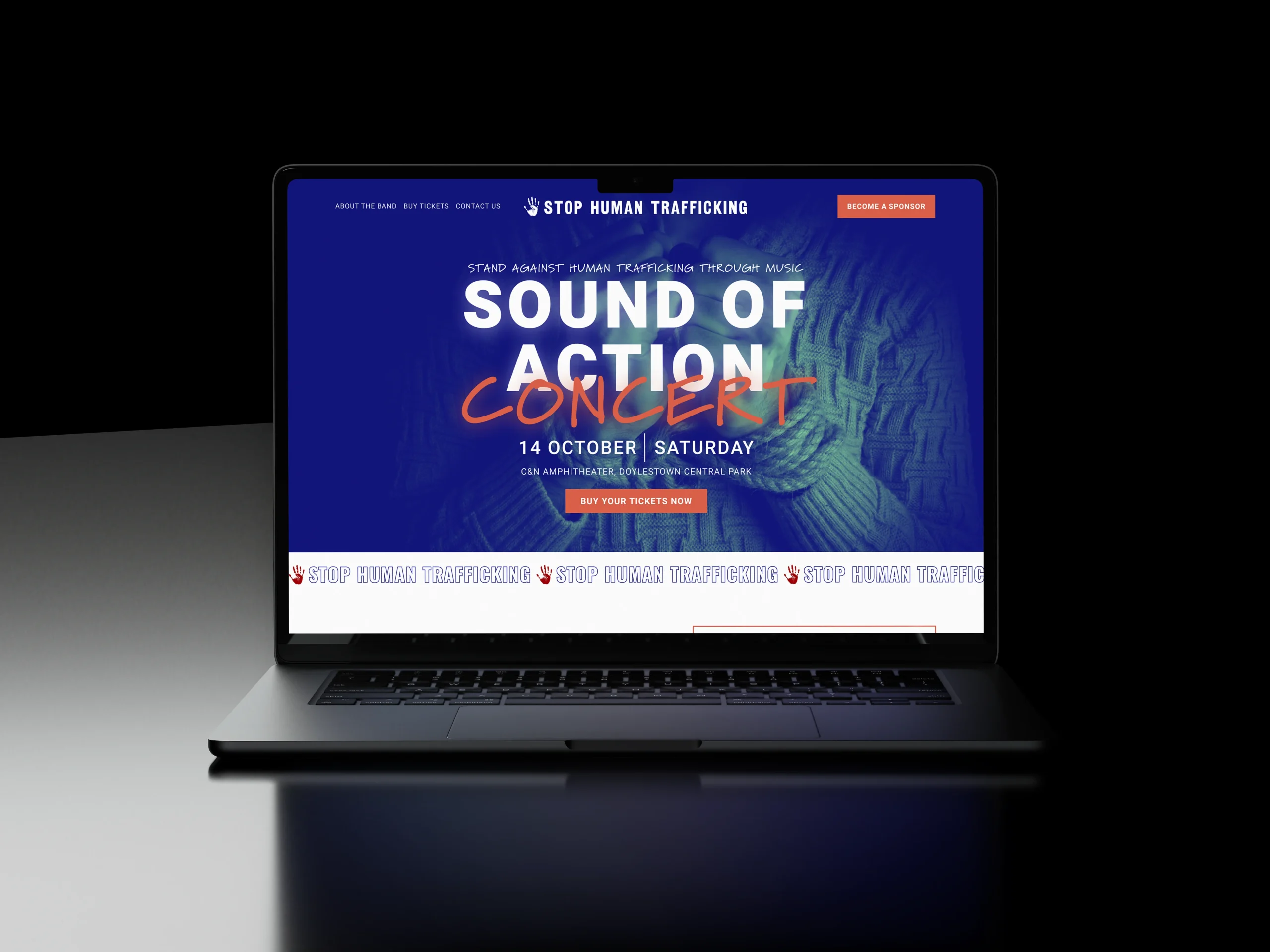 Web design project shot for a one-pager concert website.