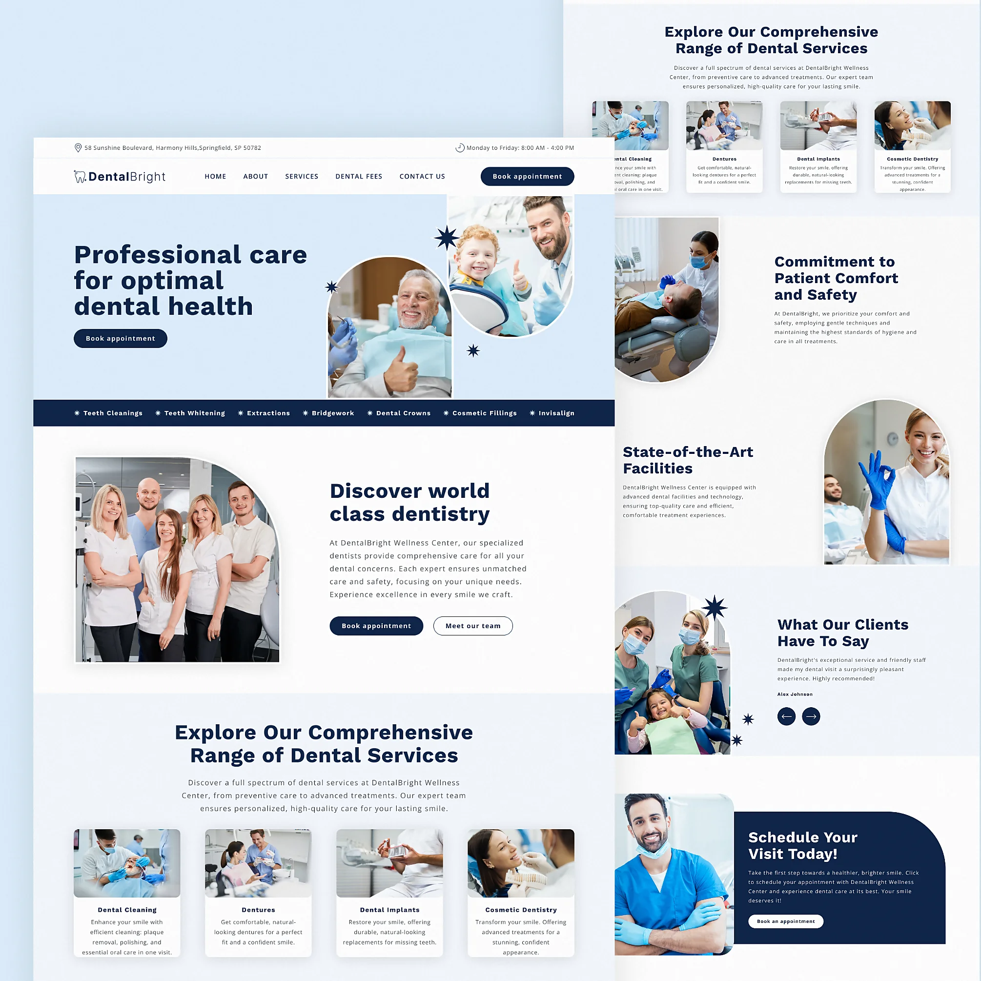 Homepage of DentalBright, highlighting professional dental services, patient care, and scheduling options.